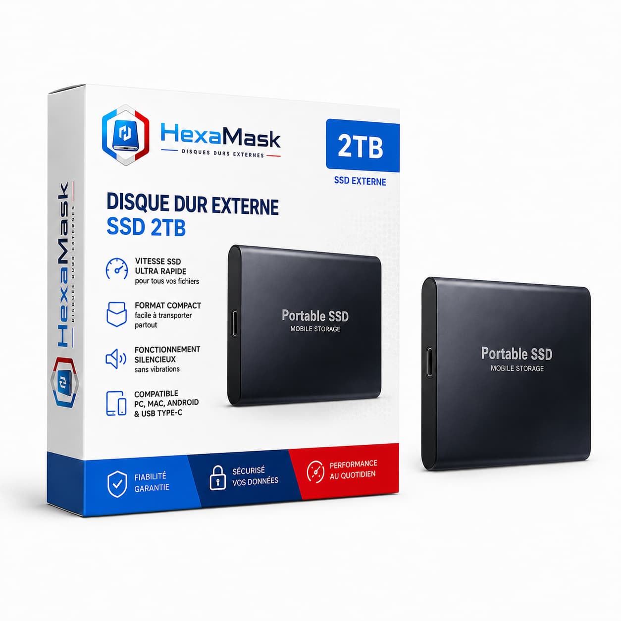 Disque Dur Externe SSD Haute Vitesse Noir