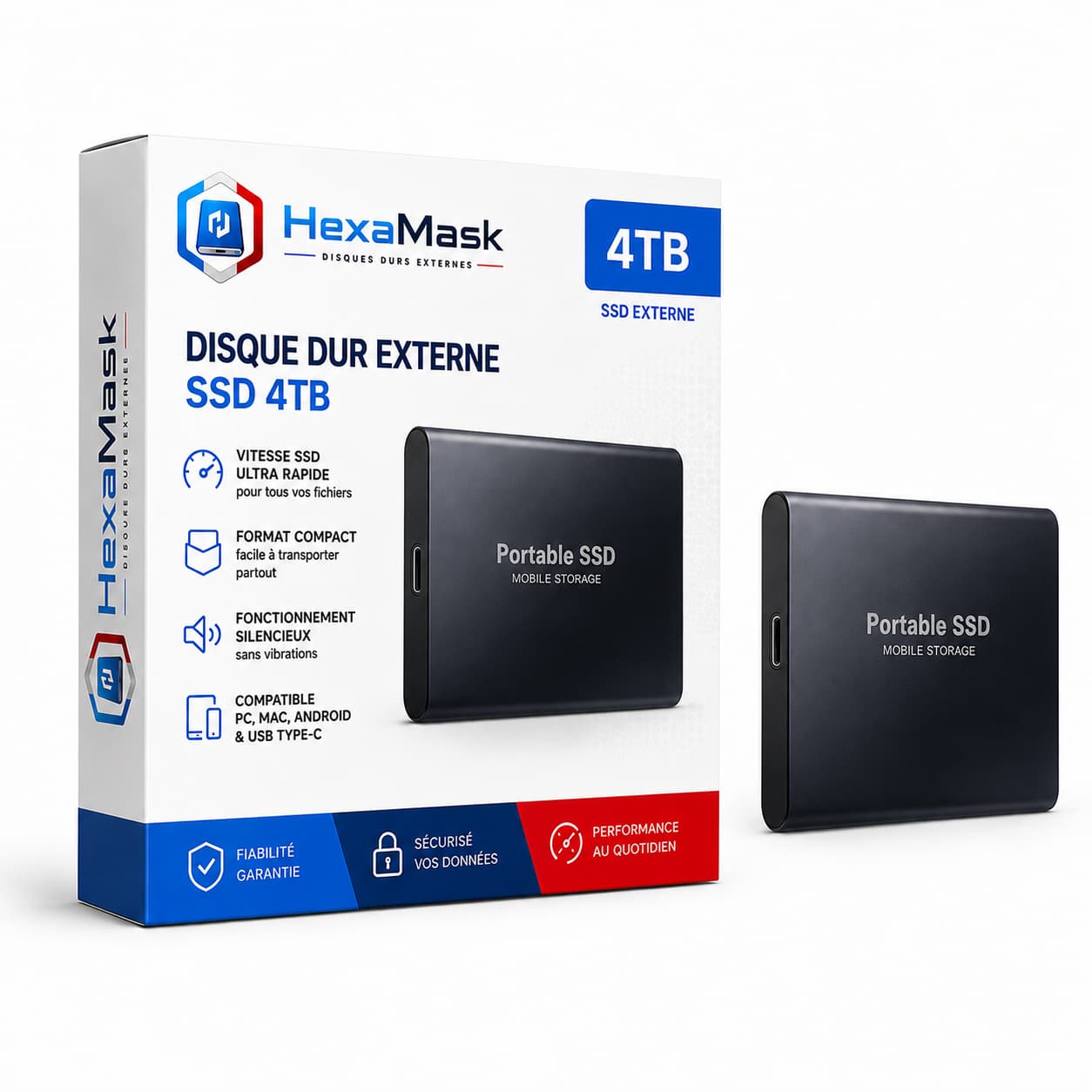 Disque Dur Externe SSD Haute Vitesse Noir