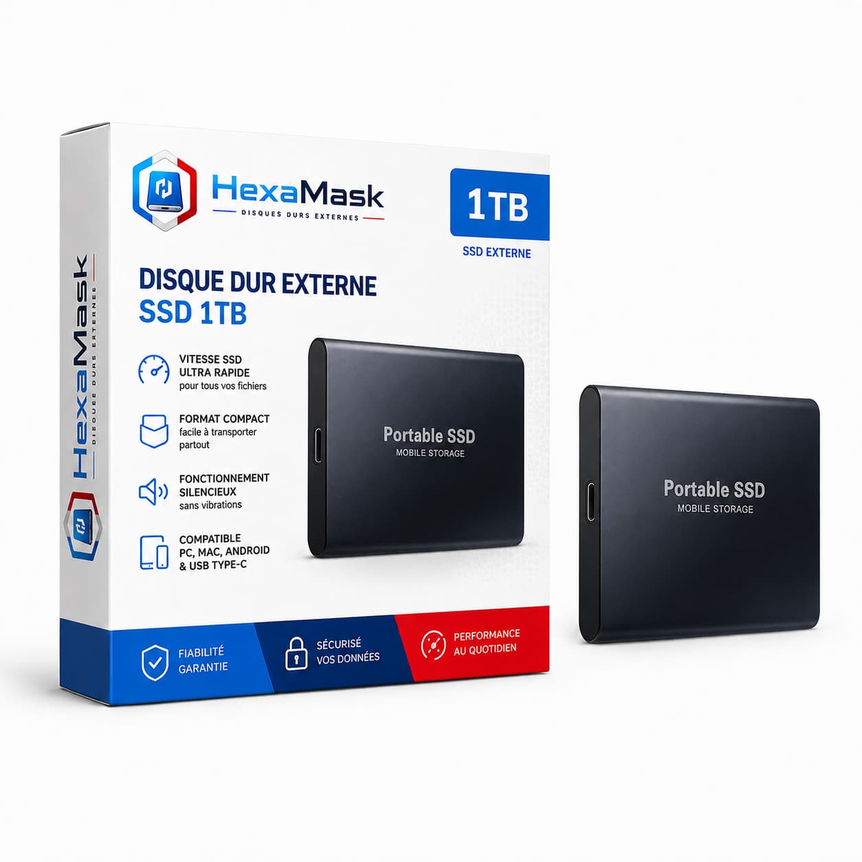 Disque Dur Externe SSD Haute Vitesse Noir