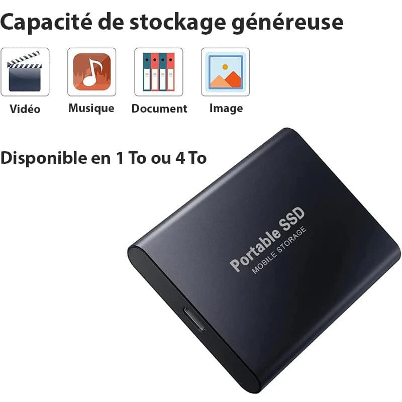 Disque Dur Externe SSD Haute Vitesse Noir