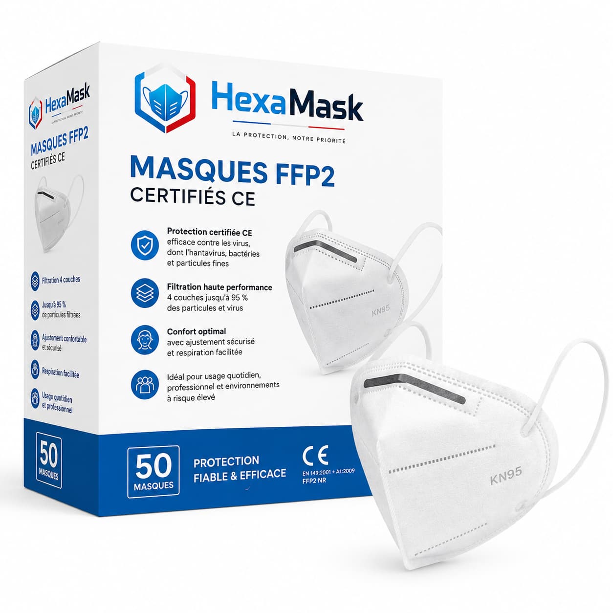 Masques FFP2 Certifiés CE Pack 50 Masques